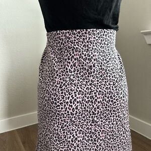 Topshop Pink Leopard-Print Midi Skirt